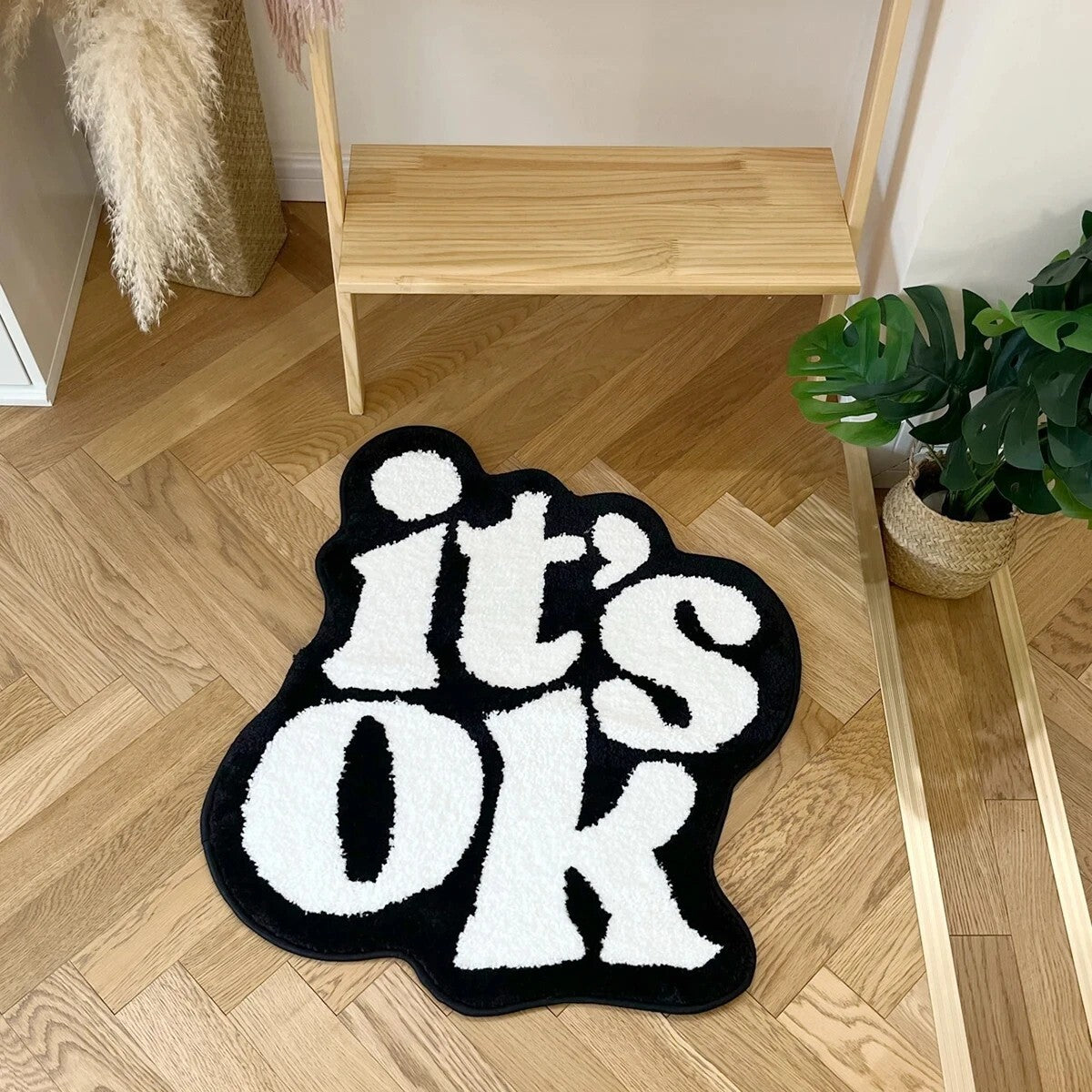 "It's OK" Black and White Rug