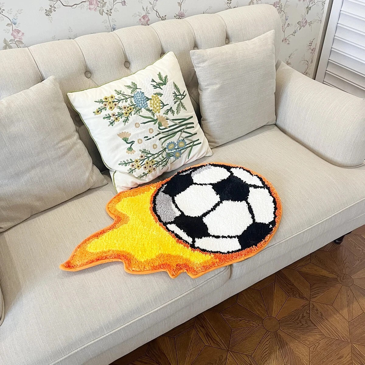 Fire Soccer Ball Rug