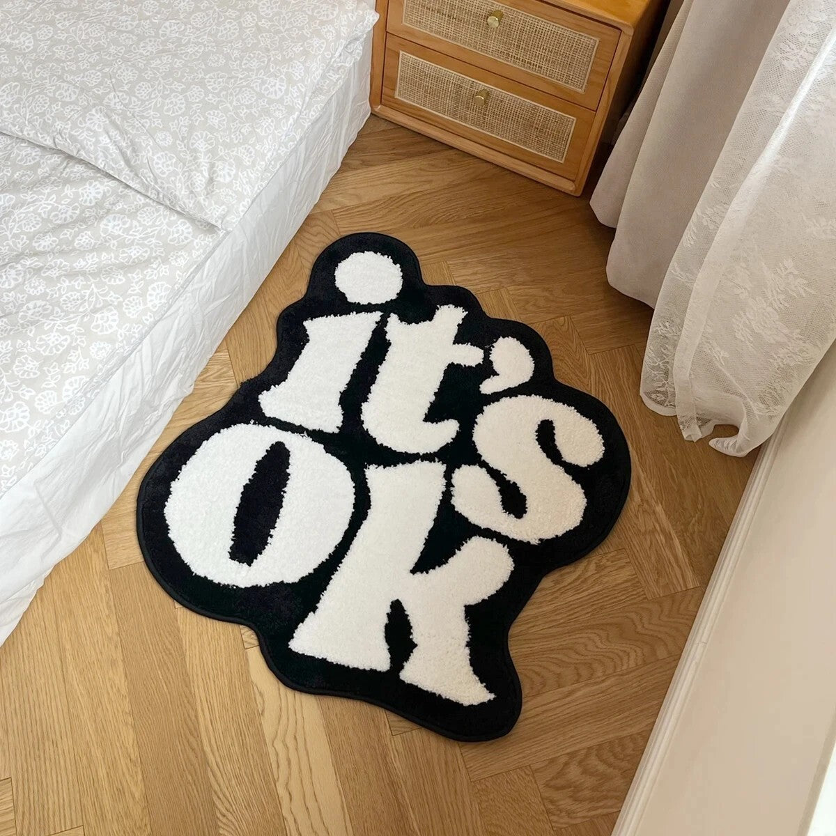 "It's OK" Black and White Rug