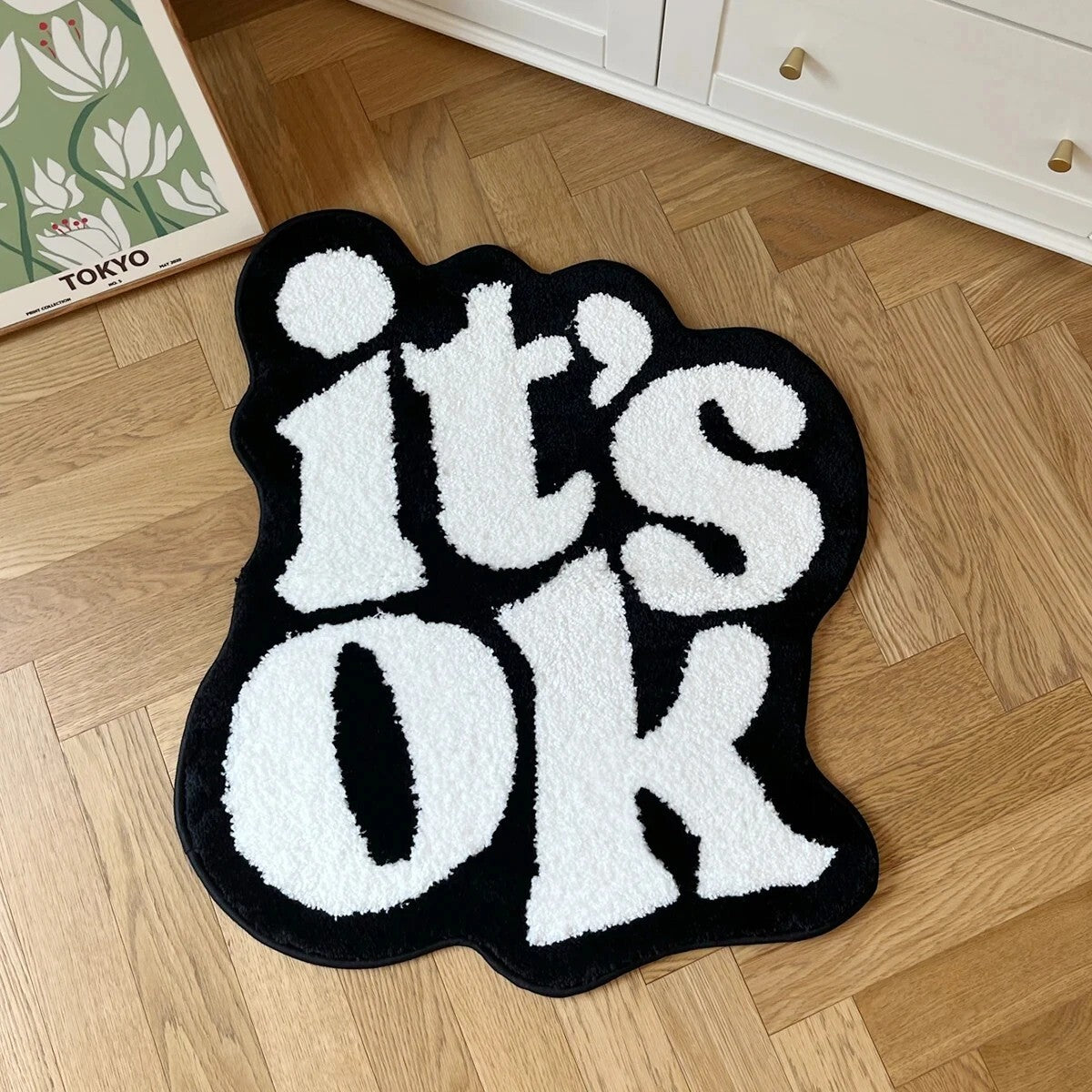 "It's OK" Black and White Rug